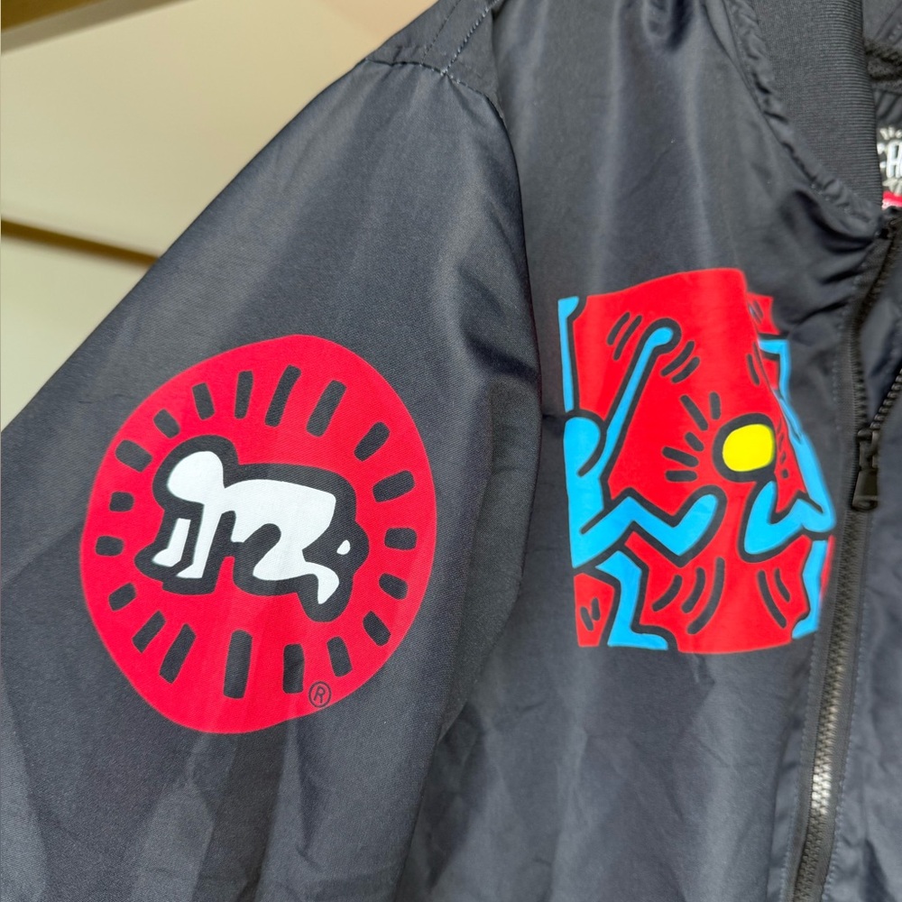 Keith Harring x Members Only Jacket Mens M Black Racer Street Style Windbreaker - Picture 2 of 6